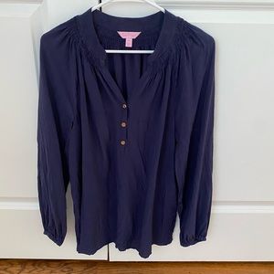 Navy, flowy Lilly Pulitzer blouse, size medium